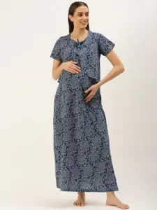 Nejo Printed Maxi Cotton Maternity Nightdress