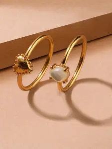 Accessorize Set Of 2 Gold-Plated Grecian Heart & Pearl Beaded Finger Rings