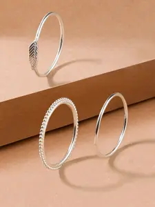 Accessorize Set Of 3 Leaf Design 925 Pure Sterling Silver Finger Rings