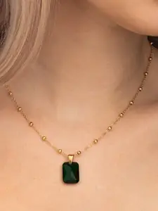 PALMONAS 18k Gold Plated Dazzling Emerald Necklace