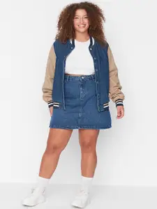 Trendyol Women Plus Size Denim Straight Above Knee Length Skirt