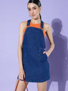 4WRD by Dressberry Navy Blue Upgraded Denims Pinafore Mini Dress