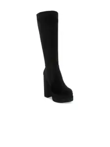 London Rag Women High Block-Heeled Velvet Winter Boots