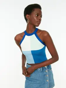 Trendyol High Neck Fitted Colourblocked Top