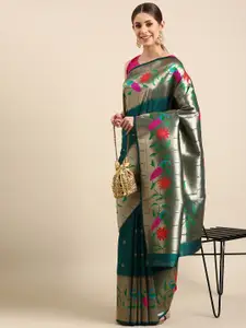 Mitera Floral Zari Silk Blend Paithani Saree