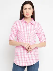 Ruhaans Women Classic Grid Tattersall Checks Checked Cotton Casual Shirt