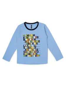 earth conscious Boys Blue Floral Printed Applique T-shirt