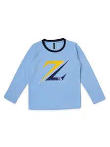 earth conscious Boys Blue Typography Printed Applique T-shirt