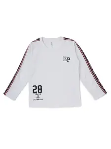 earth conscious Boys White V-Neck Applique T-shirt