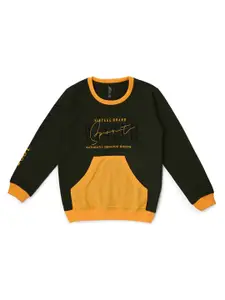 earth conscious Boys Olive Green Typography Printed T-shirt