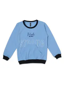 earth conscious Boys Blue Typography Printed Applique T-shirt