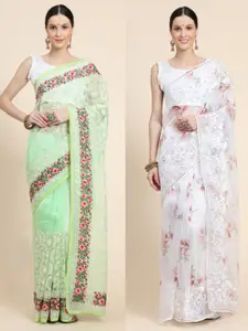 Vastrasky Global Pack Of 2 Floral Phulkari Silk Cotton Mysore Silk Saree