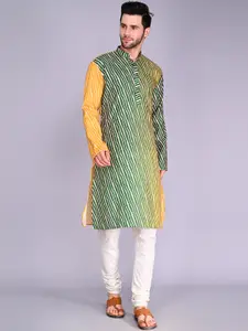 VESHAM Men Mandarin Collar Leheriya Dyed Kurta with Churidar