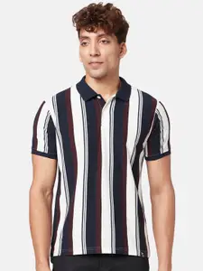 People Men Striped Polo Collar Slim Fit Cotton T-shirt