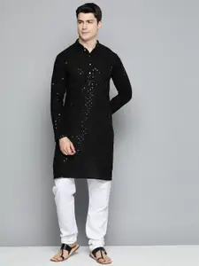 Jompers Men Floral Embroidered Chikankari Pure Cotton Kurta with Pyjamas