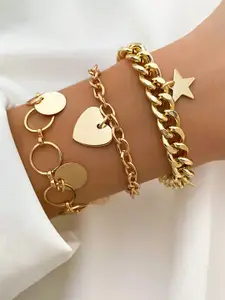 Jewels Galaxy Women 3 Gold-Toned Gold-Plated Link Bracelet