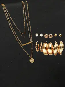 Jewels Galaxy Set Of 6 Gold Plated Layered Necklace & Contemporary Earrings Set