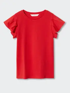 Mango Kids Girls Pure Cotton Sustainable Flutter Sleeves Top