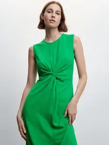 MANGO Twisted Detail Textured Sustainable A-Line Midi Dress