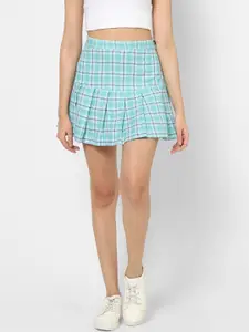 VASTRADO Checked Pure Cotton Above Knee Length Flared Skirts
