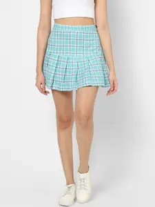 VASTRADO Checked Pure Cotton Above Knee Length Flared Skirts