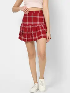 VASTRADO Checked Flared & Pleated Pure Cotton Skirts