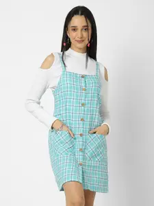VASTRADO Checked Pinafore Cotton Dress with T- Shirt