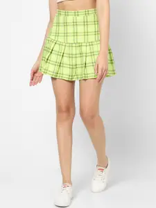 VASTRADO Checked Pure Cotton Flared Mini Skirt
