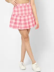 VASTRADO Checked Pure Cotton Above Knee Length Flared Skirts