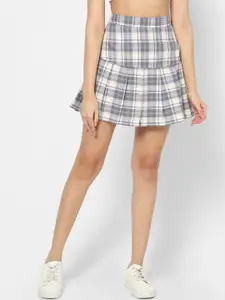VASTRADO Women Checked Pure Cotton Flared Above Knee Skirt