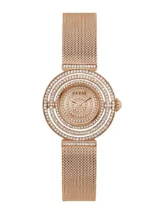 GUESS Women Embellished Dial & Bracelet Style Straps Analogue Watch GW0550L3-Rose Gold