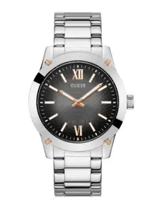 GUESS Men Black Dial & Silver Toned Stainless Steel Straps Analogue Watch GW0574G1-Silver