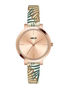 Helix Women Brass Dial & Leather Straps Analogue Watch TW041HL15