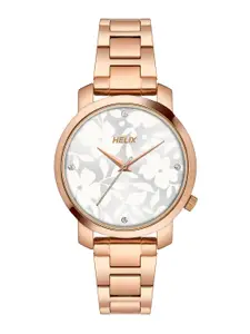 Helix Women Brass Dial & Rose Gold Toned Analogue Watch TW032HL41-Silver