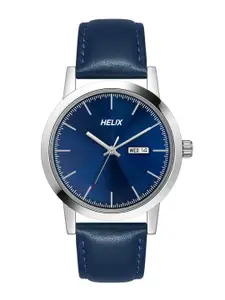 Helix Men Brass Dial & Leather Straps Analogue Watch TW047HG01