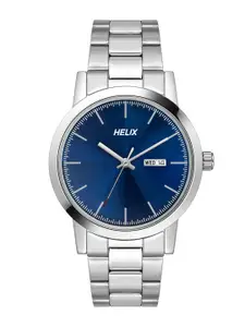 Helix Men Brass Dial & Stainless Steel Bracelet Style Straps Analogue Watch TW047HG02