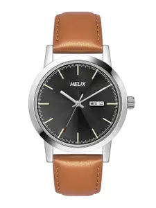 Helix Men Brass Dial & Brown Leather Straps Analogue Watch
