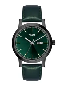 Helix Men Green Brass Dial & Green Leather Straps Analogue Watch TW047HG04-Green