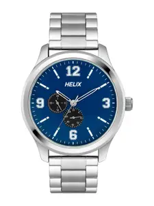 Helix Men Brass Dial & Stainless Steel Bracelet Style Straps Analogue Watch TW043HG17