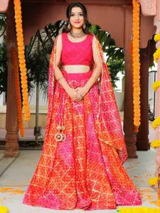 Indi INSIDE Pink & Yellow Embroidered Sequinned Foil Print Ready to Wear Lehenga & Unstitched Blouse With