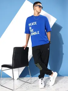 Kook N Keech Blue Typography Hyper Hypo Drop-Shoulder Sleeves Oversized Cotton T-shirt