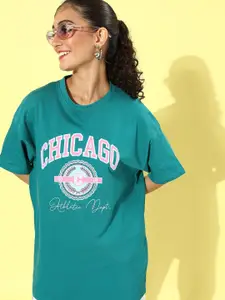 Kook N Keech Women Typography Printed Drop-Shoulder Sleeves Pure Cotton Oversize T-shirt