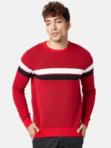BYFORD by Pantaloons Men Round Neck Striped Cotton Pullover Sweater