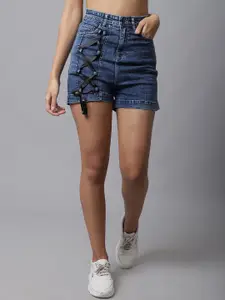 River Of Design Jeans Women Washed Printed High-Rise Denim Shorts