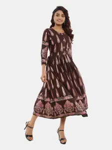 V-Mart Ethnic Motifs Satin Midi Dress