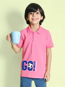 NUSYL Boys Pink & Blue Typography Printed Polo Collar T-shirt