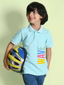 NUSYL Boys Typography Printed Polo Collar Cotton T-shirt