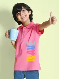 NUSYL Boys Typography Printed Polo Collar T-shirt