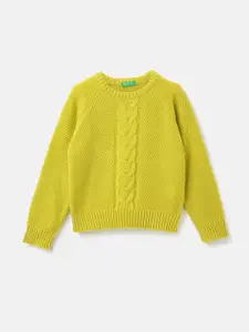 United Colors of Benetton Girls Round Neck Cable Knit Pullover Cotton Sweater