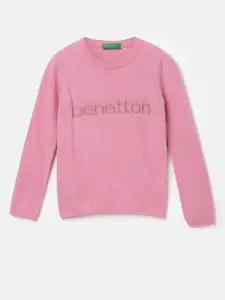 United Colors of Benetton Girls Round Neck Typography Pullover Sweater